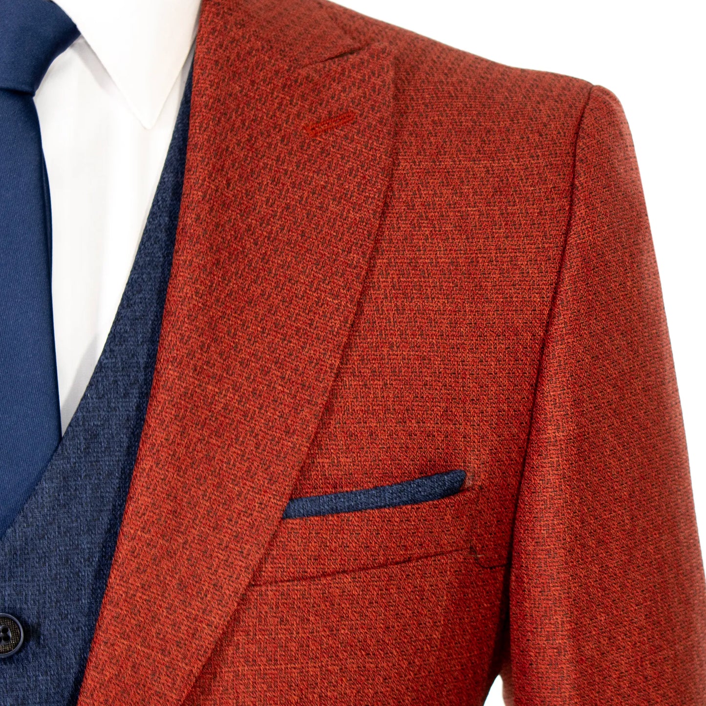 Pierce | Rust Tweed with Sapphire Vest 3-Piece Slim-Fit Suit