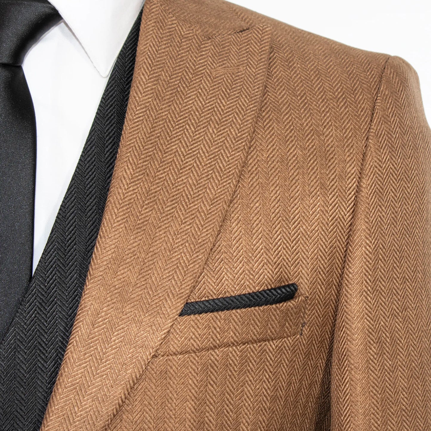 Pierce | Tan and Black Herringbone 3-Piece Slim-Fit Suit