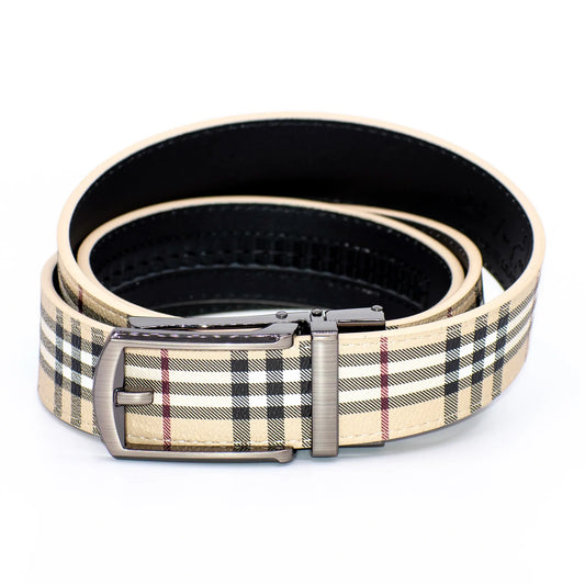 Khaki Plaid Belt with Gunmetal Buckle