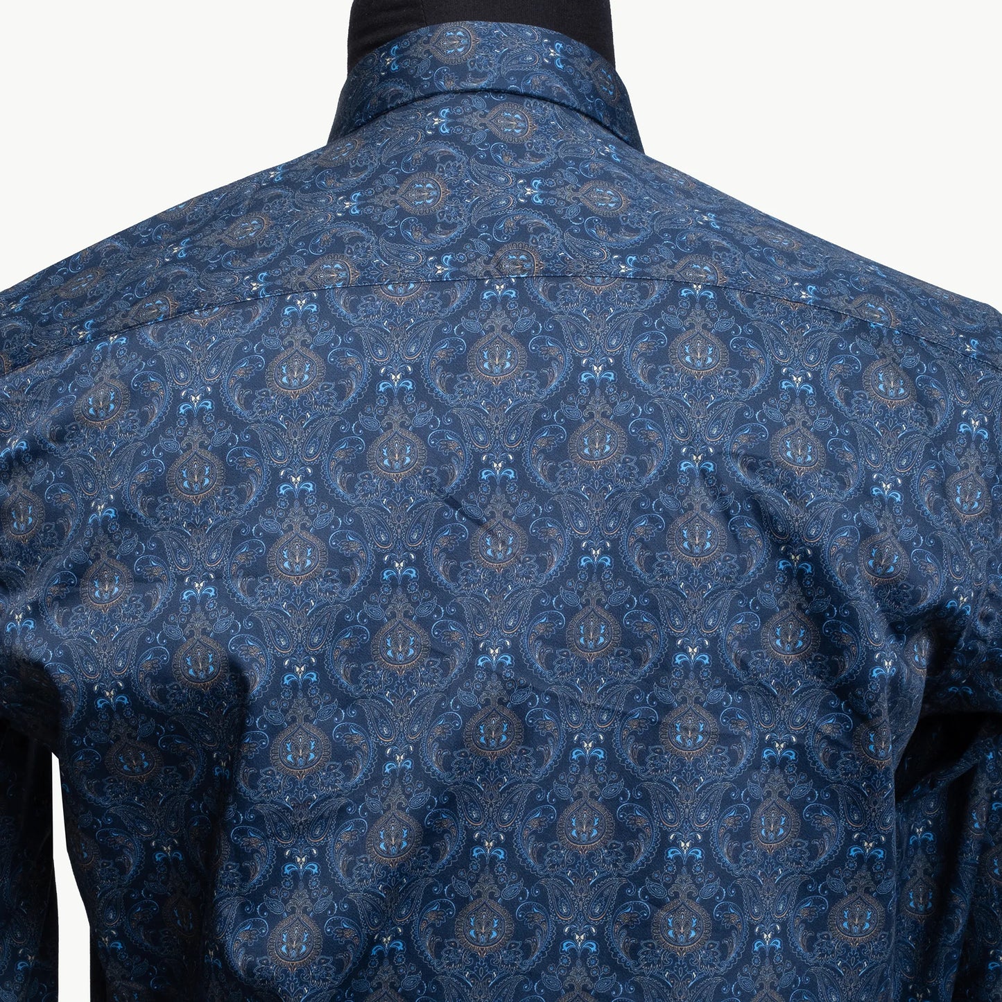 Blue and Gold Paisley Satin Slim-Fit Fashion Shirt