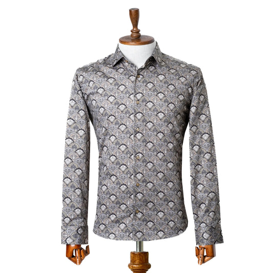 Gold Paisley Ogee Satin Slim-Fit Fashion Shirt