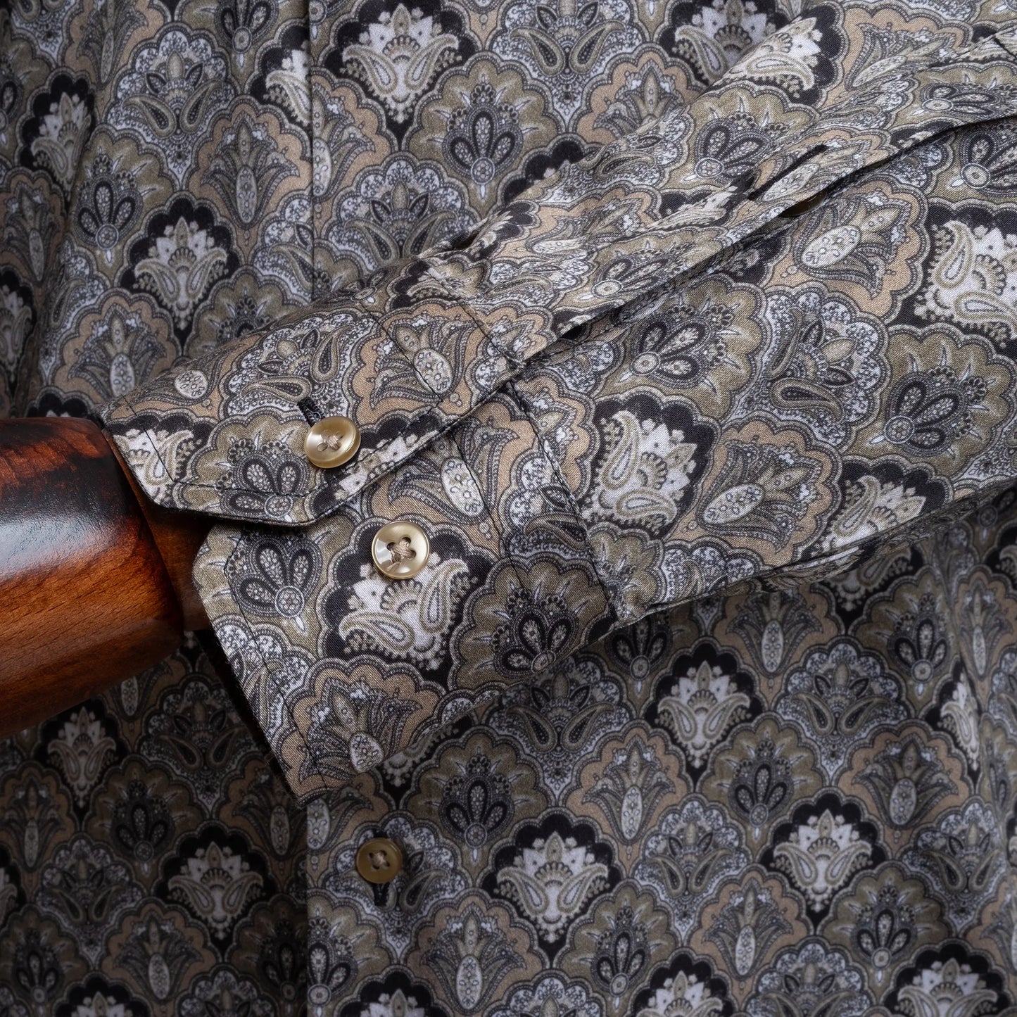 Gold Paisley Ogee Satin Slim-Fit Fashion Shirt