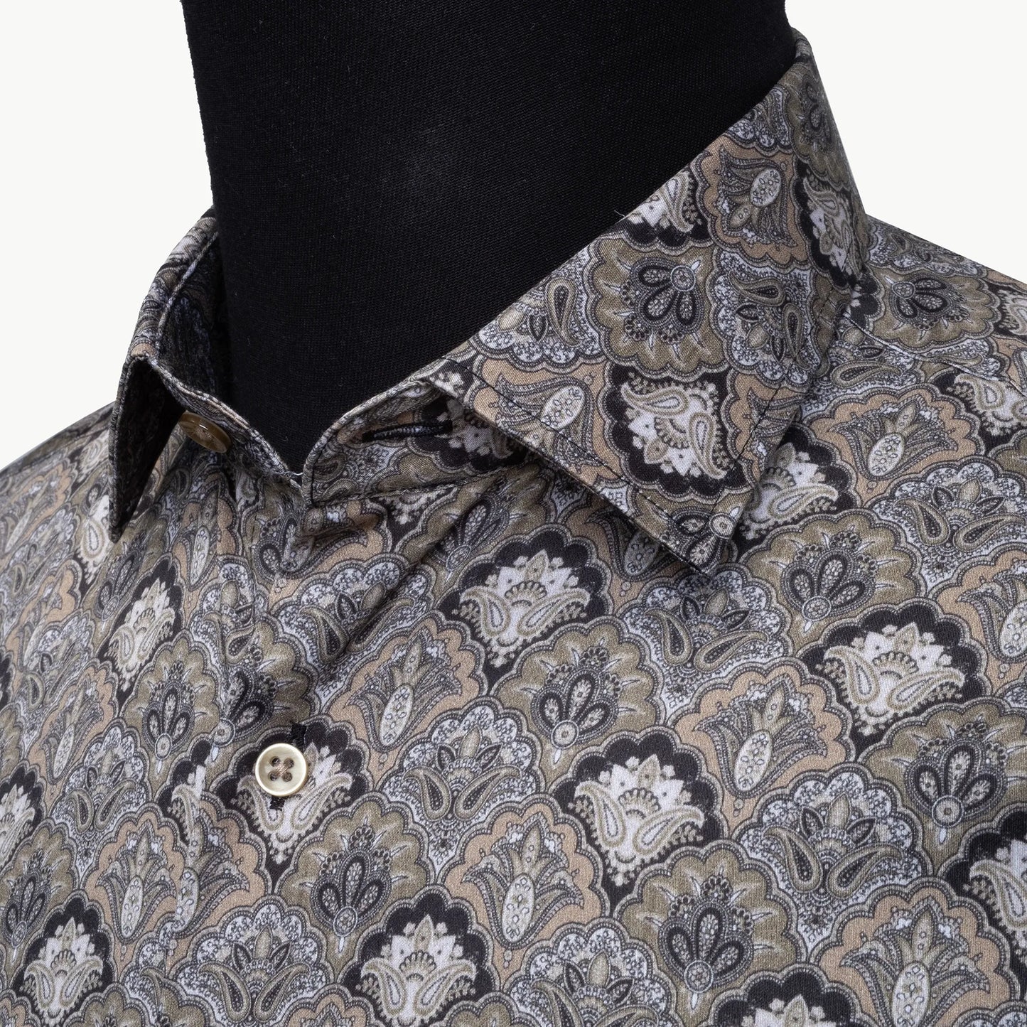 Gold Paisley Ogee Satin Slim-Fit Fashion Shirt