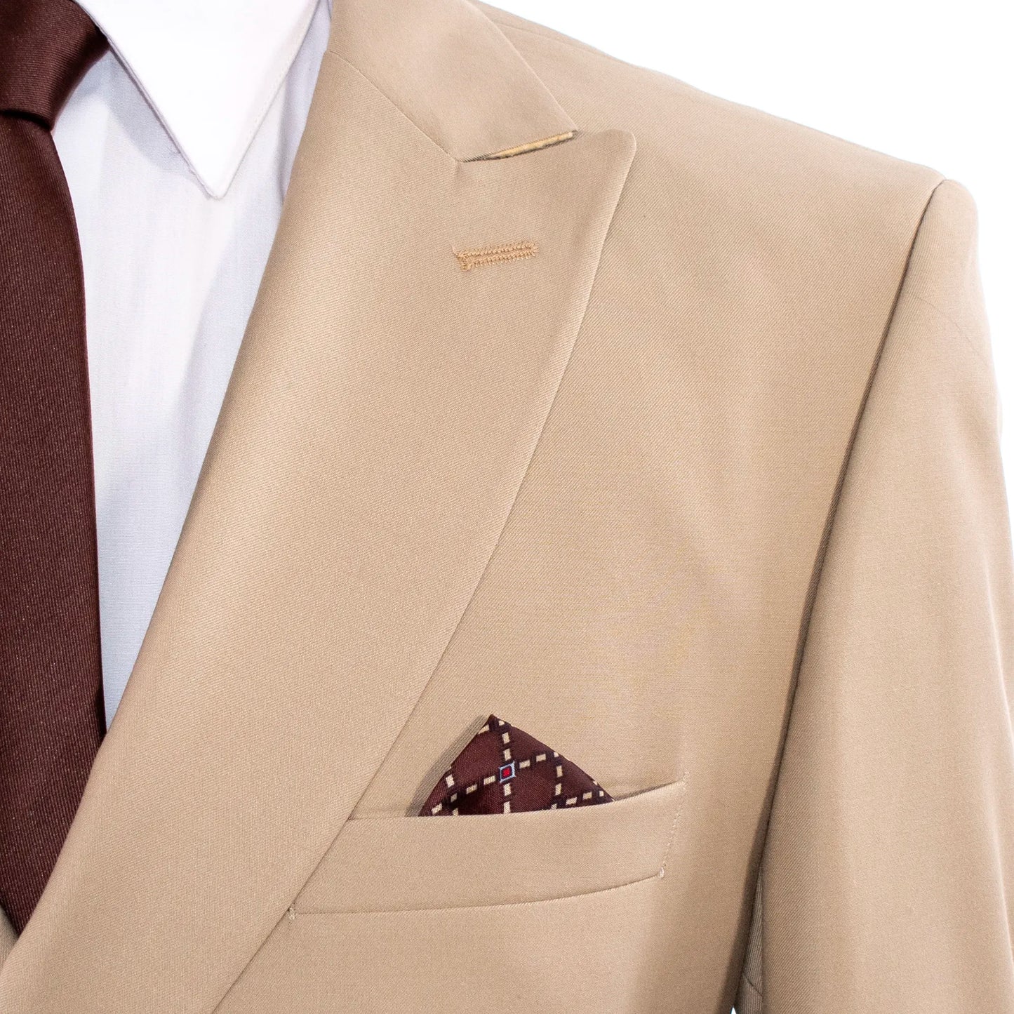 Men's Khaki 2-Piece Tailored-Fit Suit With Peak Lapels And Gold Buttons