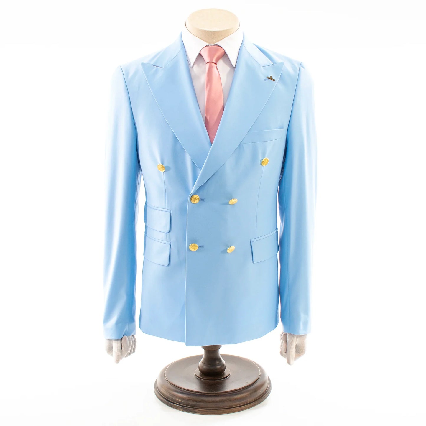 Men's Light Blue Double-Breasted 2-Piece Slim-Fit Suit