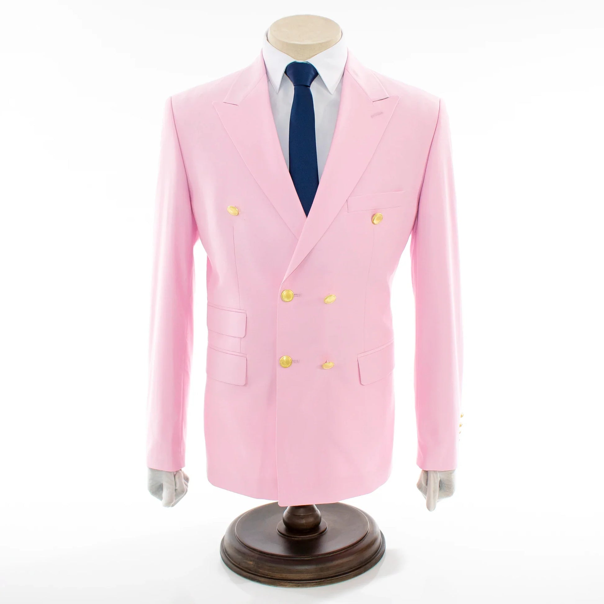 Men's Bright Pink Double-Breasted Slim-Fit Suit With Peak Lapels