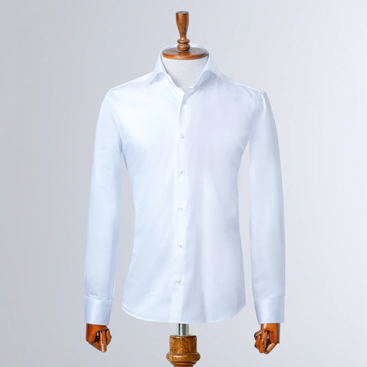 White Satin Slim-Fit Fashion Shirt