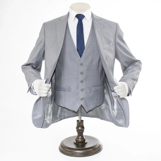 Men's Light Gray 3-Piece Suit With Notch Lapels