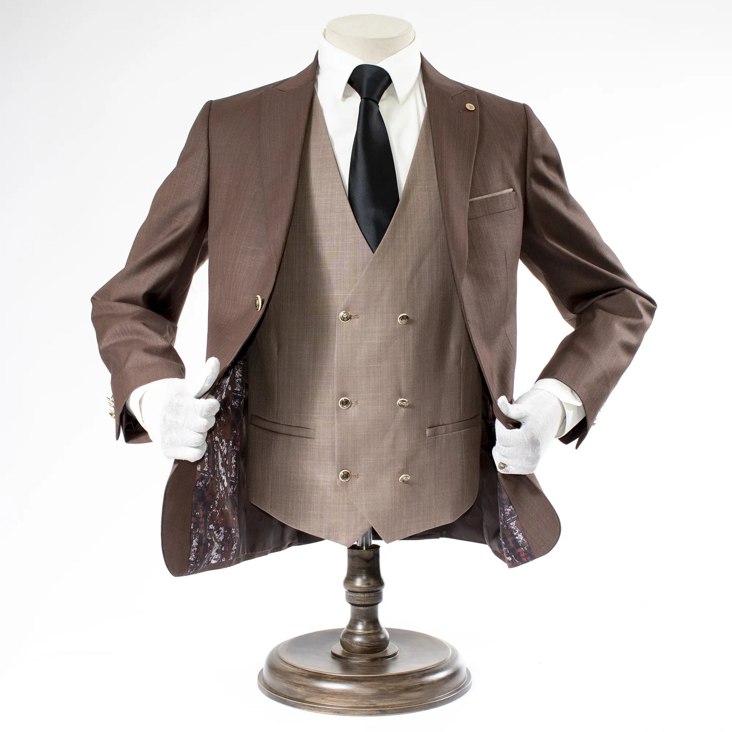 Brown Tweed 3-Piece Tailored-Fit Suit with Light Brown Vest