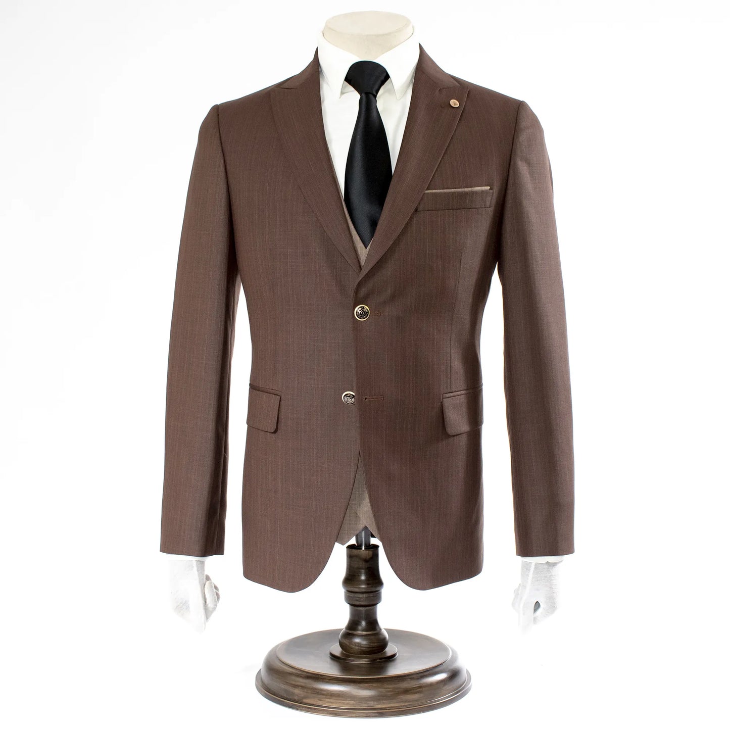 Brown Tweed 3-Piece Tailored-Fit Suit with Light Brown Vest