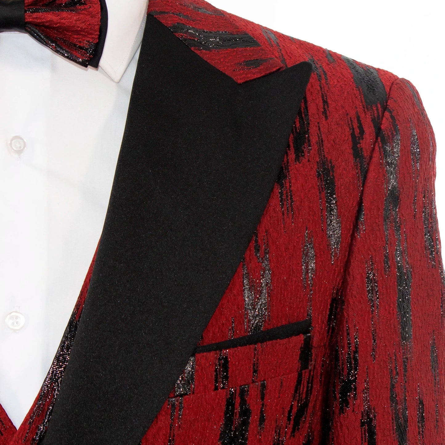 Men's Red Scarlet Splash 3-Piece Tuxedo Peak Lapel