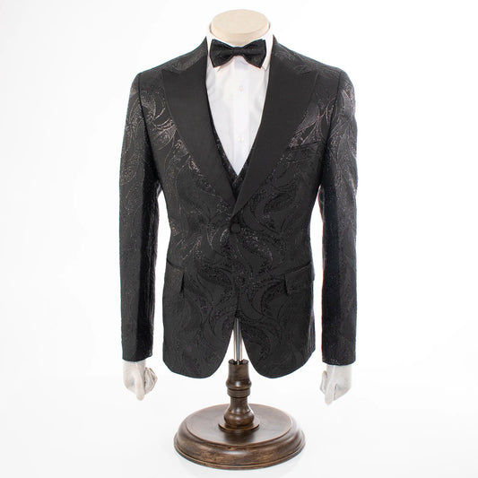 Men's Black Paisley 3-Piece Tuxedo