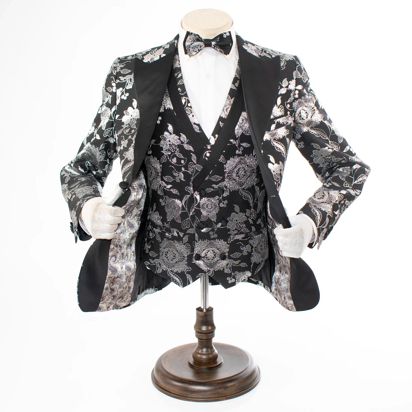 Men's Black And White Damask 3-Piece Tuxedo