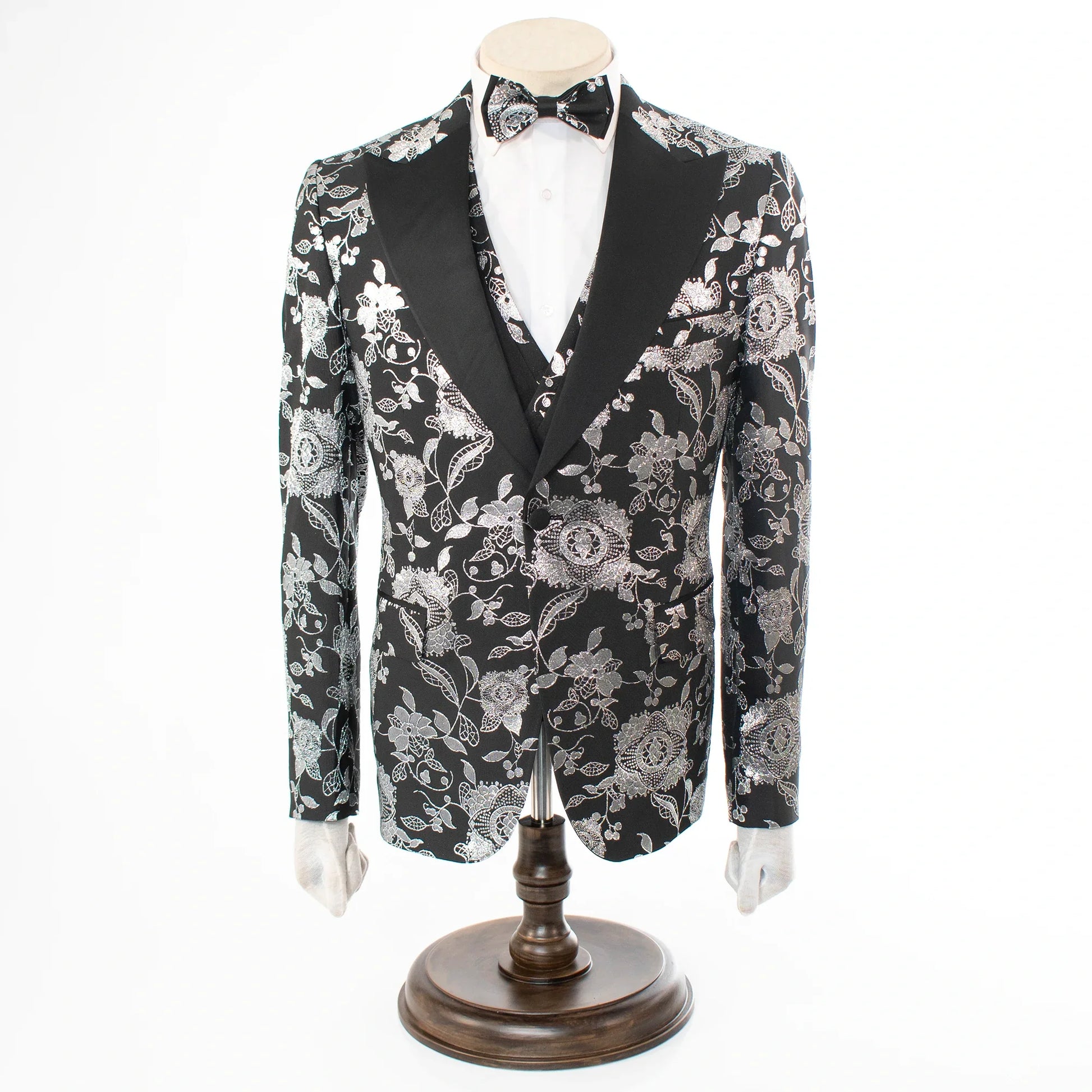 Men's Black And White Damask 3-Piece Tuxedo