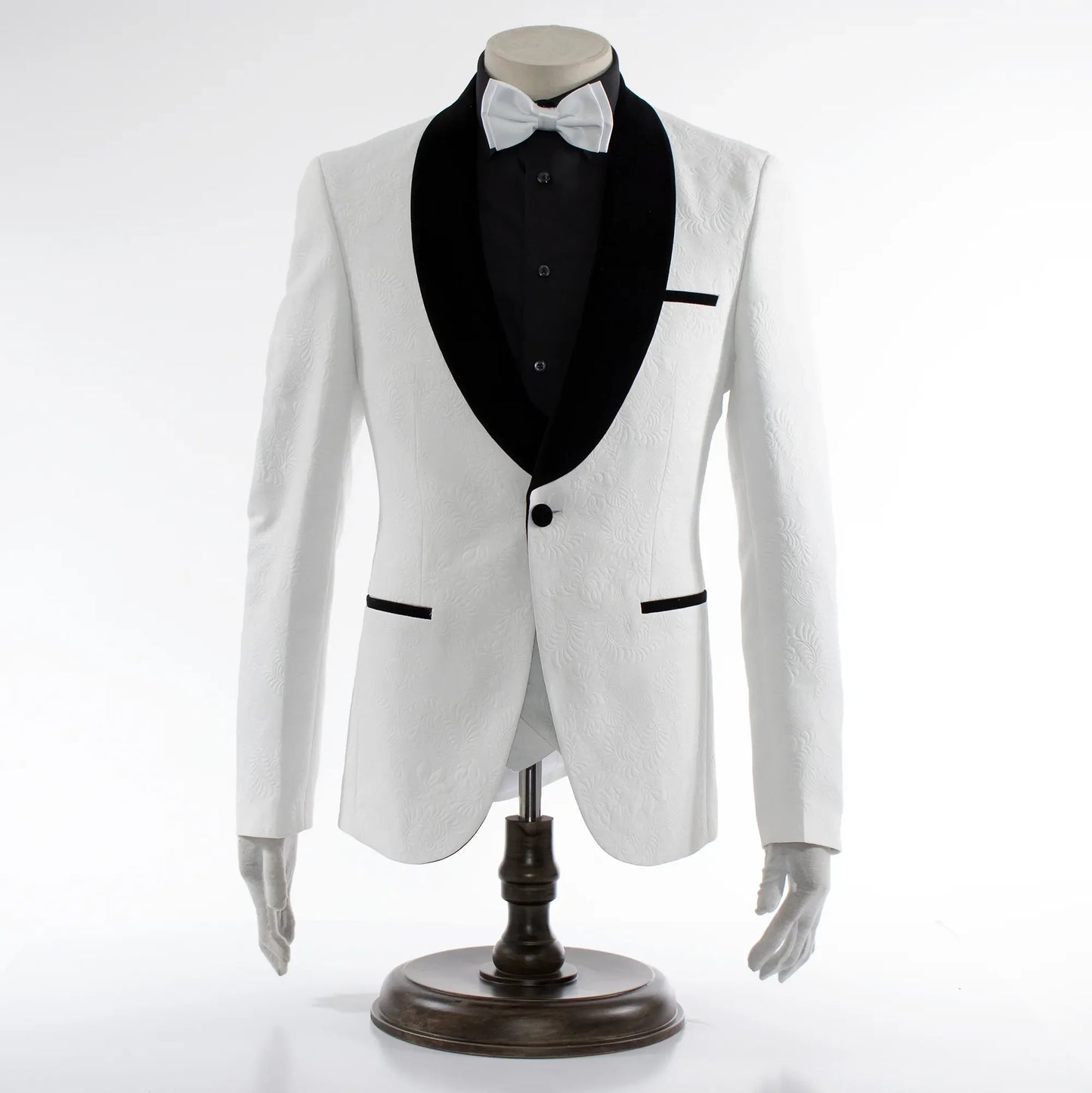 White Damask Patterned 3-Piece Tailored-Fit Tuxedo