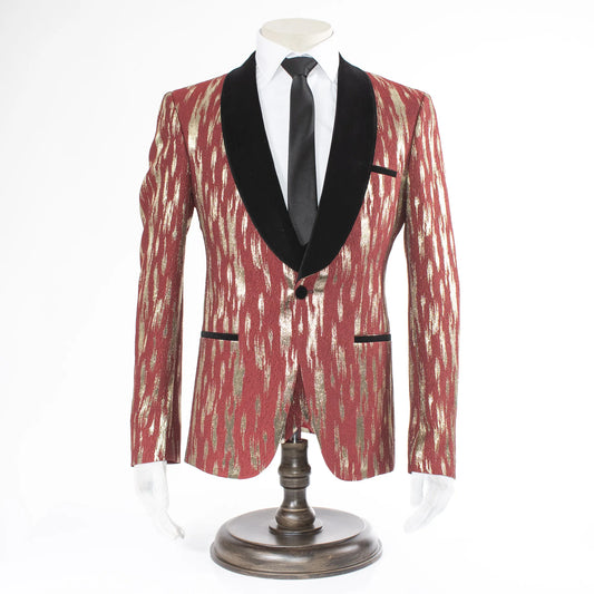 Burgundy With Gold Splash 3-Piece Tailored-Fit Tuxedo