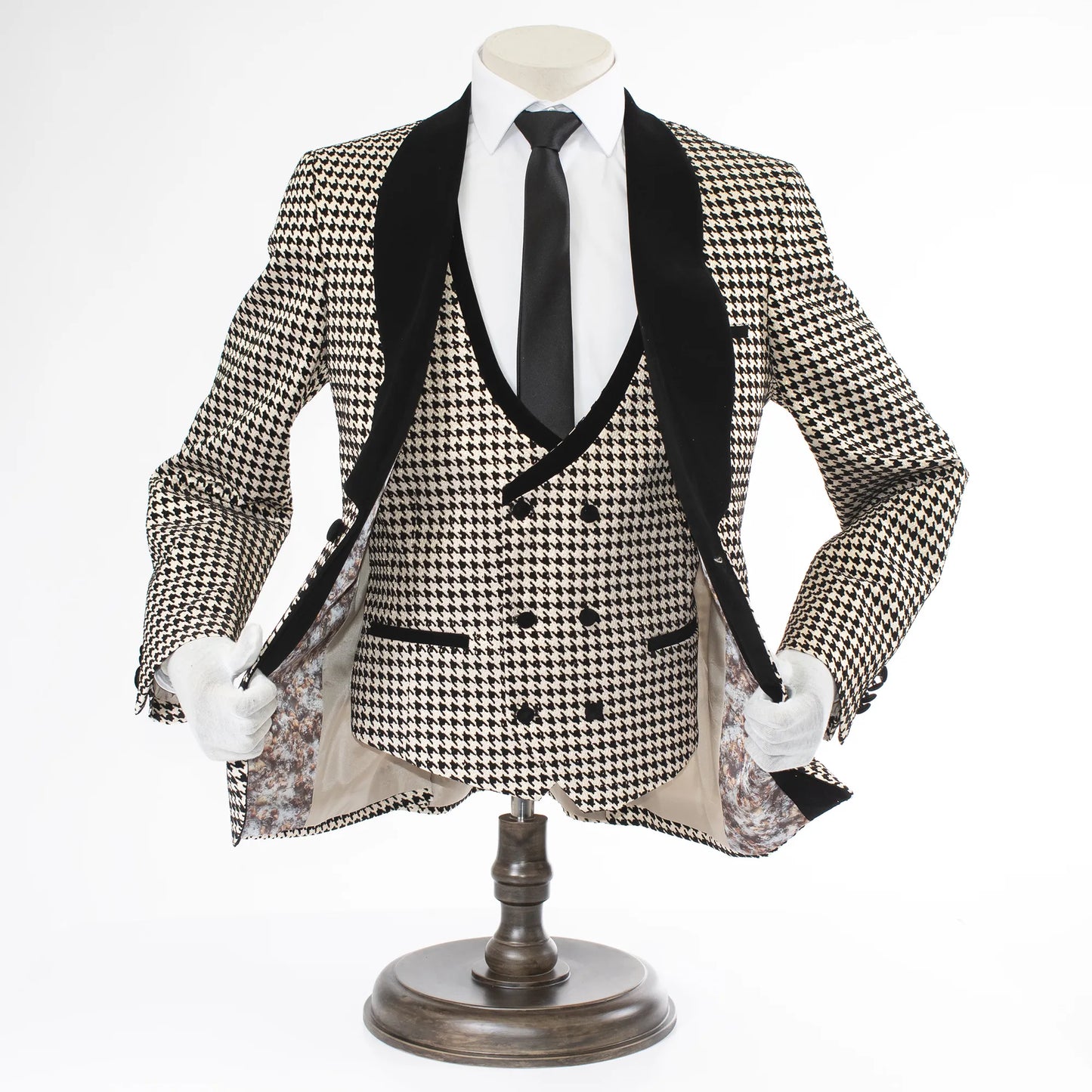 Gold Houndstooth Patterned 3-Piece Tailored-Fit Tuxedo