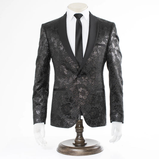 Men's Black Floral 3-Piece Tuxedo