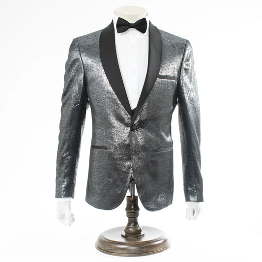 Men's Gunmetal Black Metallic Sparkling Tuxedo - Front Closure