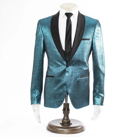 Men's Teal Metallic Sparkling Tuxedo - Front Closure